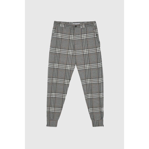 Zara Pants - ZARA Plaid Pants Jogger Cuffs Trousers High Rise